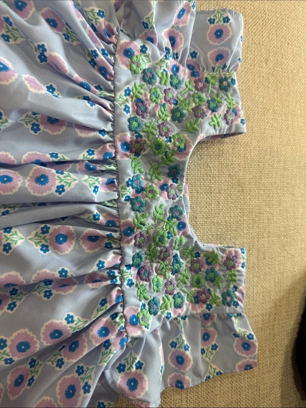 Smocked Floral Baby Matching Set - Light Blue & Pink
